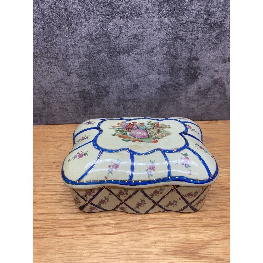 Old Victorian Jewelry Box Vanity Trinket Keepsake Dresser‎ Antique Glass Vintage